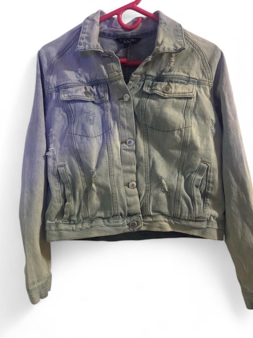 Baccini Women's Distressed Olive Denim Jacket
